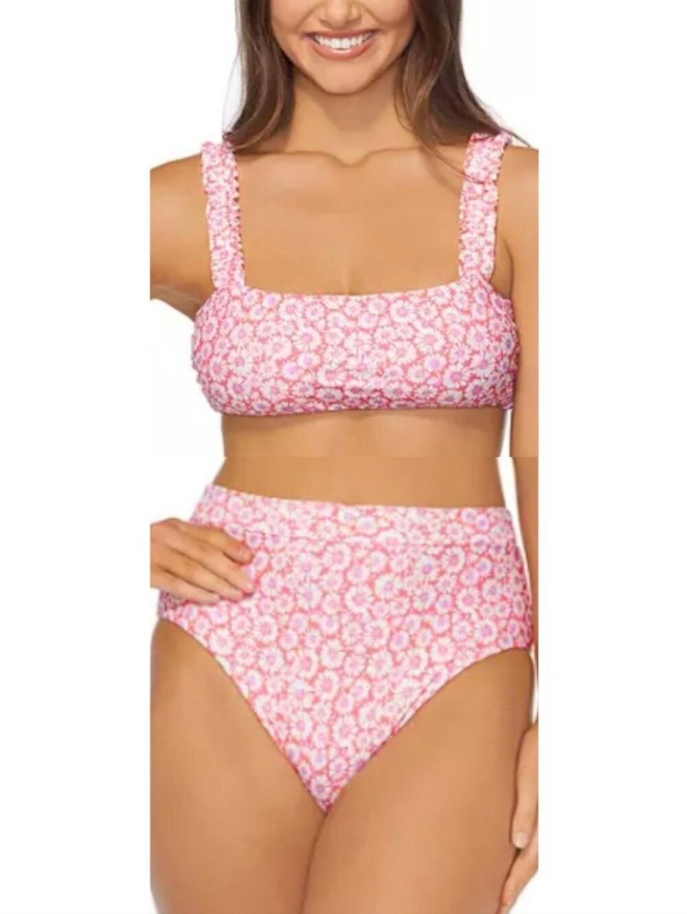 Raisins Daized Out Tulum Top Tropics High Waist Cheeky Bottom 2pc Set Coral S
